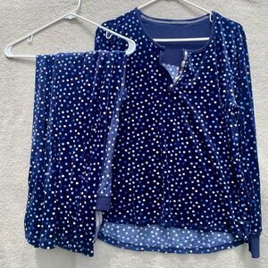 Nautica Navy blue velour pajama set XL used like new Blue and white polka dot